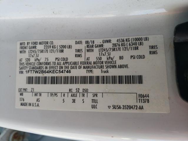 1FT7W2B64KEC54746 - 2019 FORD F250 SUPER DUTY 白色 照片 12