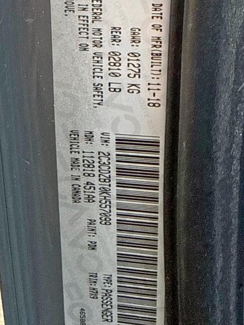 2C3CDZBT0KH557099 - 2019 DODGE CHALLENGER R/T GRAY photo 10