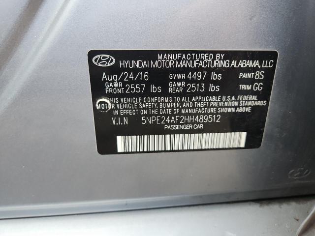 5NPE24AF2HH489512 - 2017 HYUNDAI SONATA SE GRAY photo 12