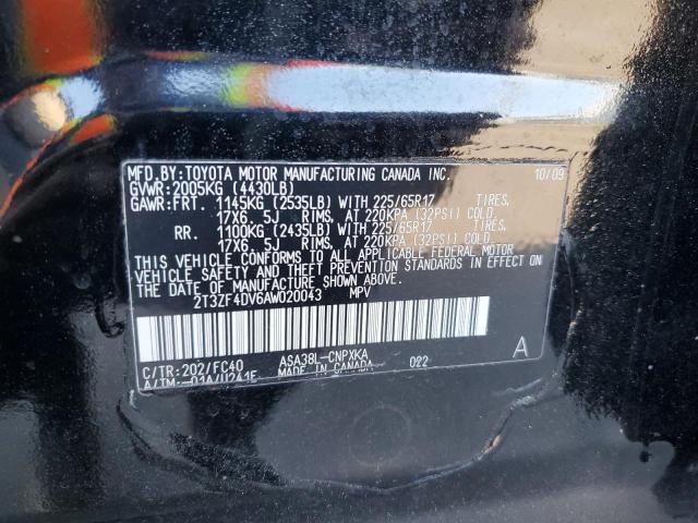 2T3ZF4DV6AW020043 - 2010 TOYOTA RAV4 BLACK photo 12