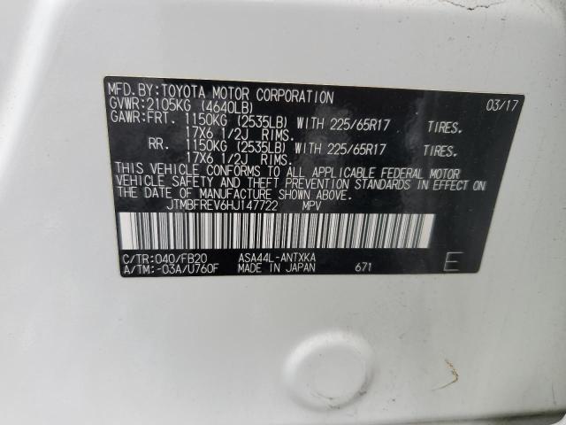 JTMBFREV6HJ147722 - 2017 TOYOTA RAV4 LE WHITE photo 14