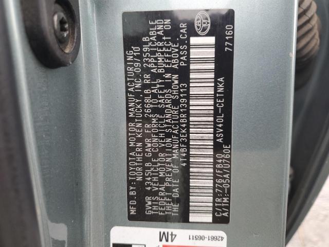 4T4BF3EK4BR139113 - 2011 TOYOTA CAMRY BASE TEAL photo 12