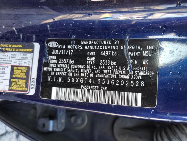 5XXGT4L35JG202528 - 2018 KIA OPTIMA LX BLUE photo 12