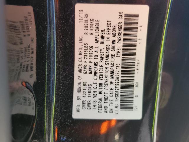 1HGCR2F59GA077733 - 2016 HONDA ACCORD SPORT შავი ფოტო 12