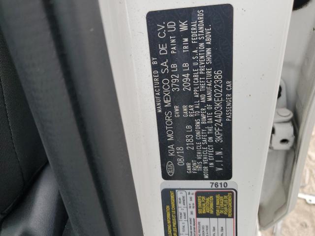 3KPF24AD3KE022386 - 2019 KIA FORTE FE თეთრი ფოტო 12