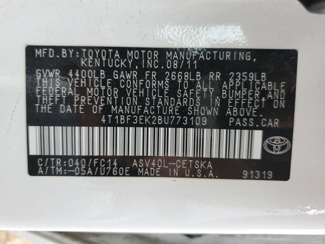 4T1BF3EK2BU773109 - 2011 TOYOTA CAMRY BASE Blanco foto 12