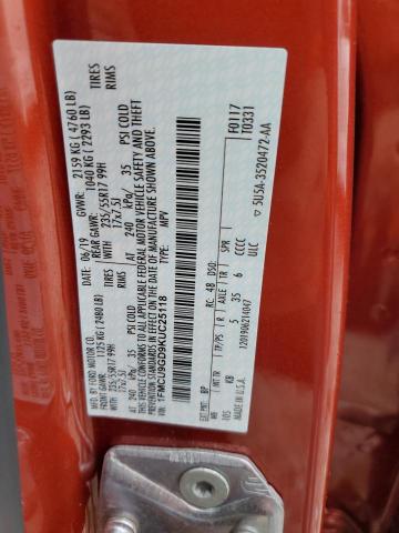 1FMCU9GD9KUC25118 - 2019 FORD ESCAPE SE 橙色 照片 12