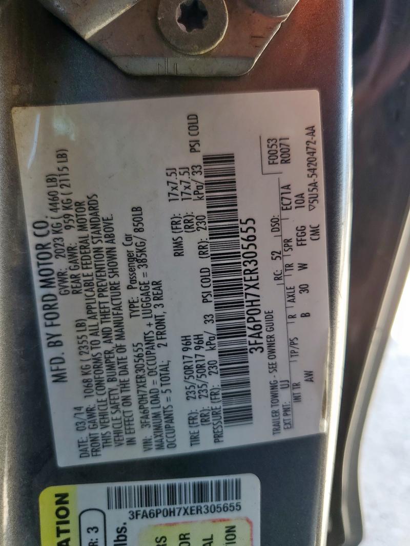 3FA6P0H7XER305655 - 2014 FORD FUSION SE 灰色 照片 13