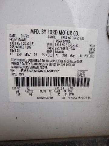 1FM5K8AB4NGA50117 - 2022 FORD EXPLORER POLICE INTERCEPTOR 白色 照片 13