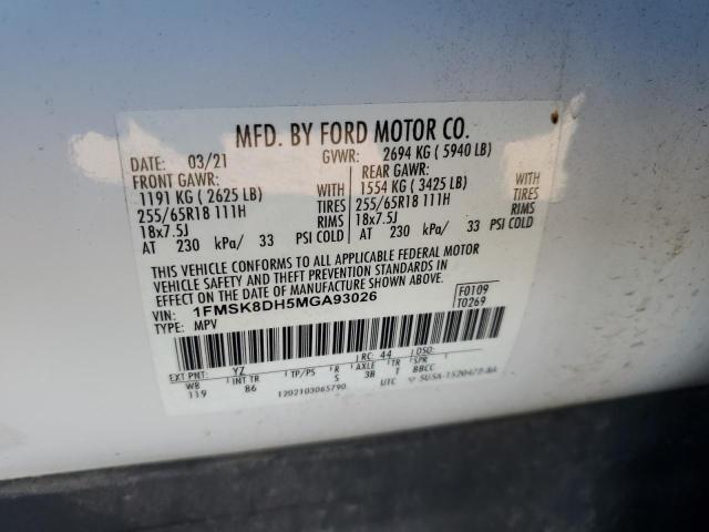 1FMSK8DH5MGA93026 - 2021 FORD EXPLORER XLT WHITE photo 13