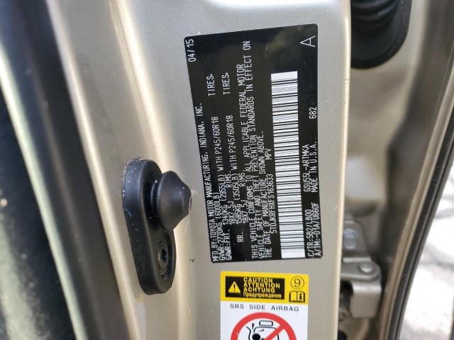 5TDJKRFHXFS163633 - 2015 TOYOTA HIGHLANDER XLE GOLD photo 13