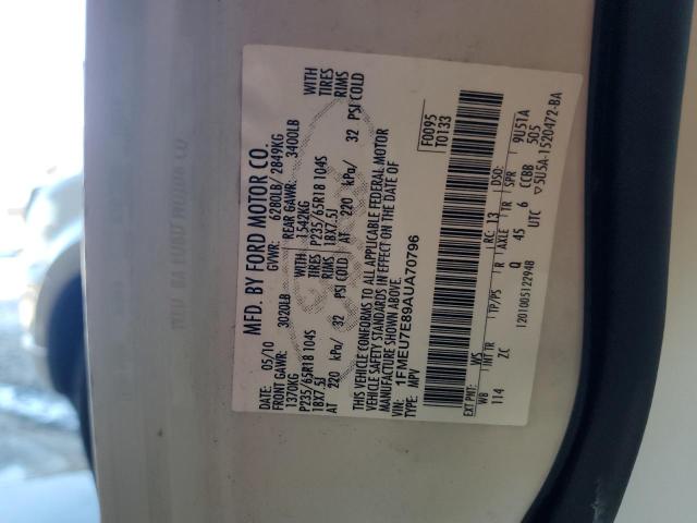 1FMEU7E89AUA70796 - 2010 FORD EXPLORER EDDIE BAUER თეთრი ფოტო 13