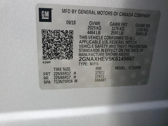 2GNAXHEV5K6145667 - 2019 CHEVROLET EQUINOX LS SILVER photo 12