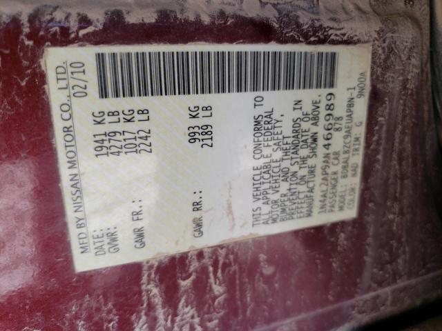 1N4AL2AP9AN466989 - 2010 NISSAN ALTIMA BASE BURGUNDY photo 13