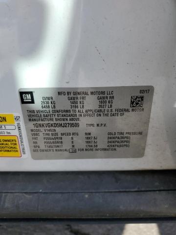 1GNKVGKD5HJ279509 - 2017 CHEVROLET TRAVERSE LT Ақ фото 13