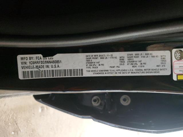 1C6RRFBG8NN480851 - 2022 RAM 1500 BIG HORN/LONE STAR BLACK photo 12