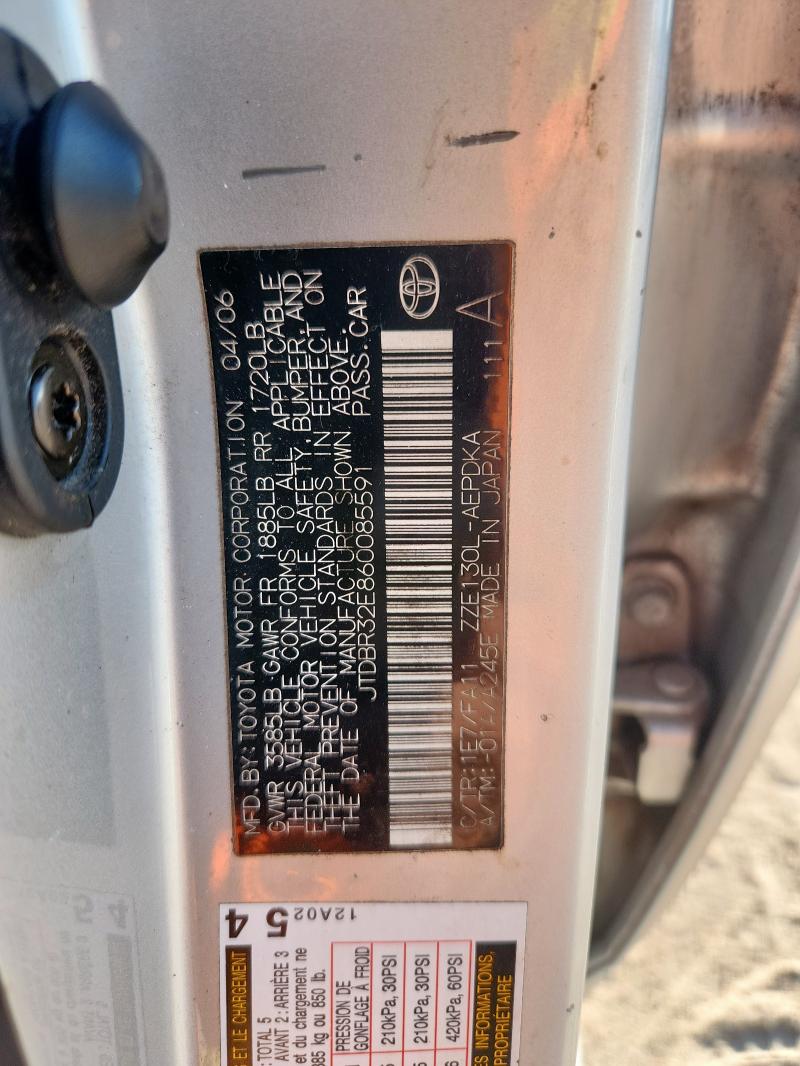 JTDBR32E860085591 - 2006 TOYOTA COROLLA CE SILVER photo 12