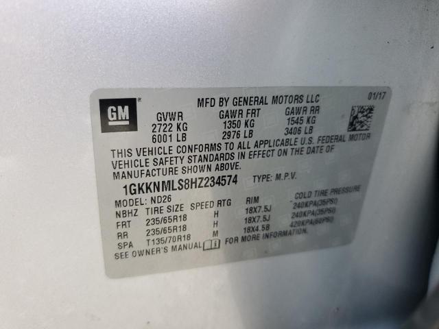 1GKKNMLS8HZ234574 - 2017 GMC ACADIA SLT-1 银色 照片 13