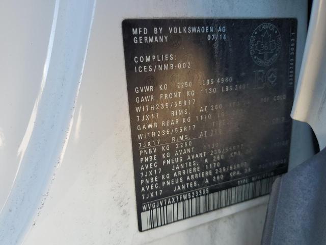 WVGJV7AX7FW523365 - 2015 VOLKSWAGEN TIGUAN S WHITE photo 14