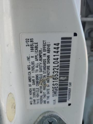 1HGES16532L041444 - 2002 HONDA CIVIC LX WHITE photo 12