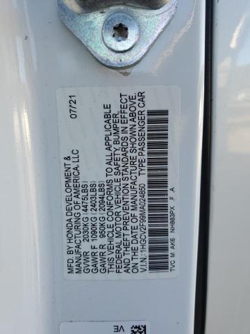 1HGCV2F99MA024850 - 2021 HONDA ACCORD TOURING WHITE photo 12