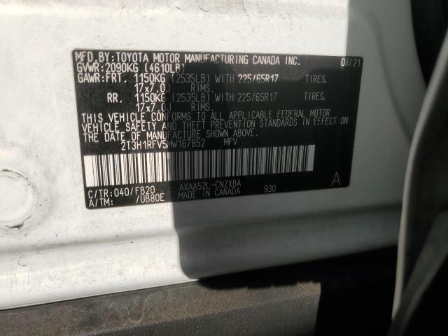 2T3H1RFV5MW167852 - 2021 TOYOTA RAV4 LE თეთრი ფოტო 13