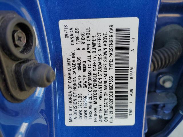 2HGFC2F56JH607566 - 2018 HONDA CIVIC LX Mavi foto 12