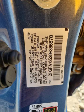 2HGFA16539H366870 - 2009 HONDA CIVIC LX 蓝色 照片 12