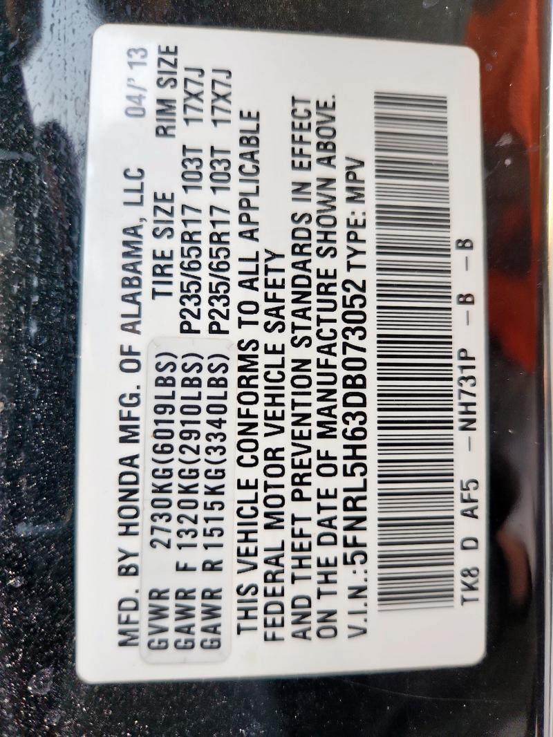 5FNRL5H63DB073052 - 2013 HONDA ODYSSEY EXL Qara foto 14