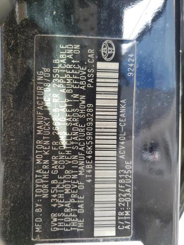 4T4BE46K59R093289 - 2009 TOYOTA CAMRY BASE BLACK photo 13