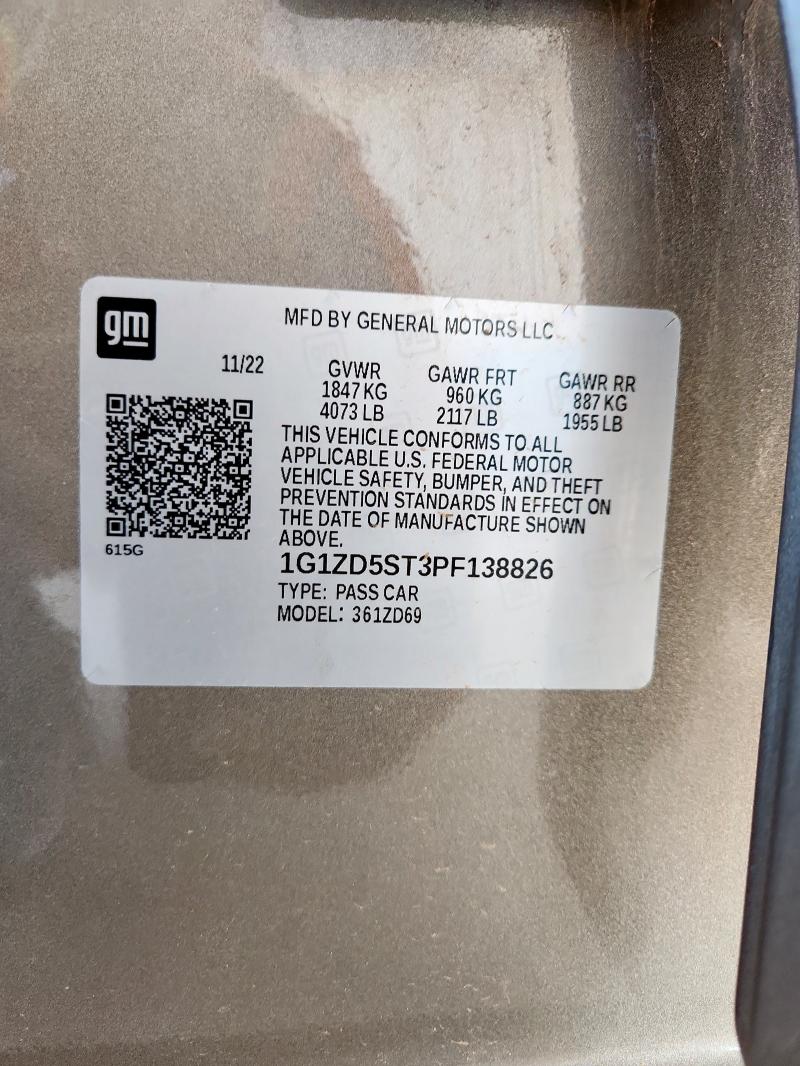 1G1ZD5ST3PF138826 - 2023 CHEVROLET MALIBU LT 棕色 照片 12