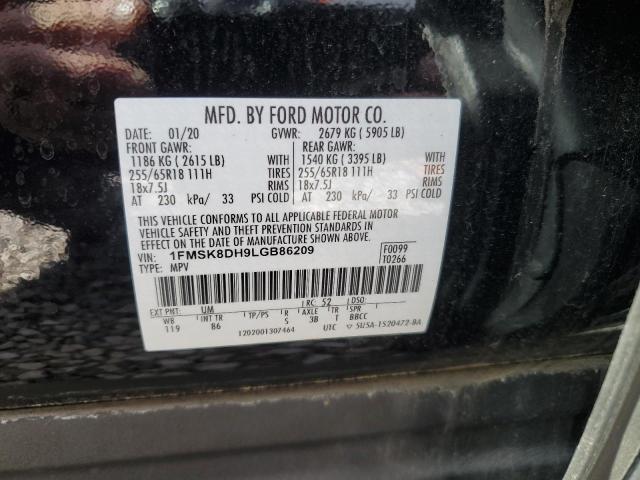 1FMSK8DH9LGB86209 - 2020 FORD EXPLORER XLT BLACK photo 13