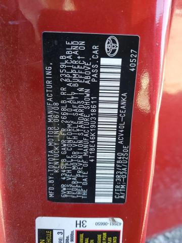 4T1BE46K19U318611 - 2009 TOYOTA CAMRY BASE RED photo 12
