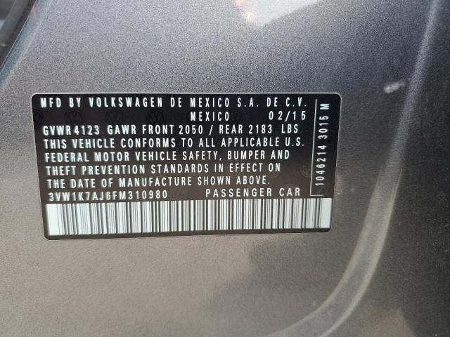 3VW1K7AJ6FM310980 - 2015 VOLKSWAGEN JETTA BASE 灰色 照片 13