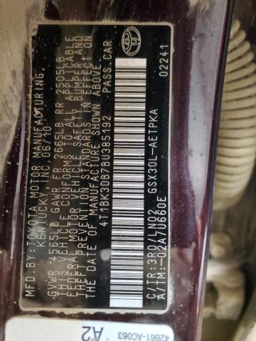 4T1BK3DB7BU385192 - 2011 TOYOTA AVALON BASE 栗色 照片 12