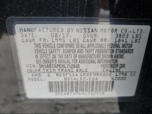 3N1AB7AP6HL712548 - 2017 NISSAN SENTRA S BLACK photo 12