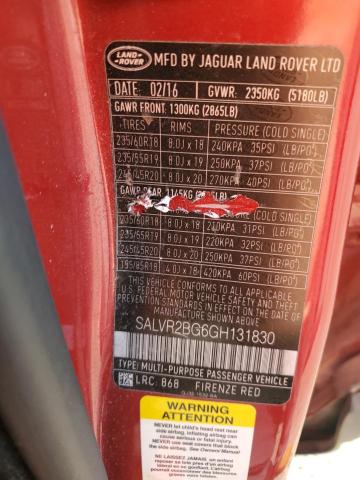 SALVR2BG6GH131830 - 2016 LAND ROVER RANGE ROVE HSE RED photo 13
