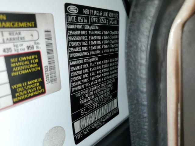 SALGS2PF2GA297333 - 2016 LAND ROVER RANGE ROVE HSE WHITE photo 12