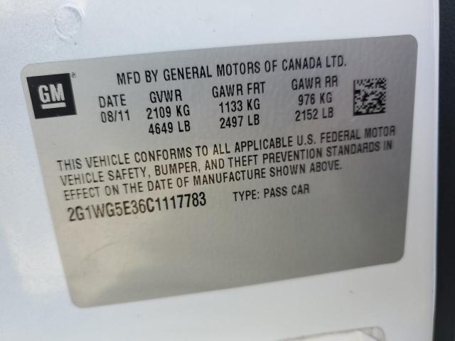 2G1WG5E36C1117783 - 2012 CHEVROLET IMPALA LT Biały zdjęcie 12