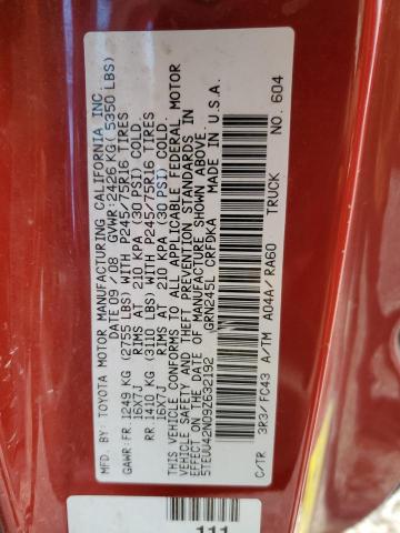 5TEUU42N09Z632192 - 2009 TOYOTA TACOMA ACCESS CAB RED photo 13