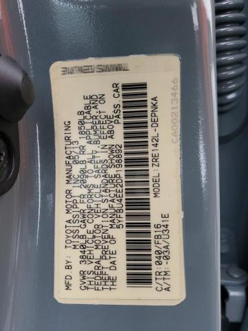 5YFBU4EE2DP198892 - 2013 TOYOTA COROLLA BASE رمادي صورة 13