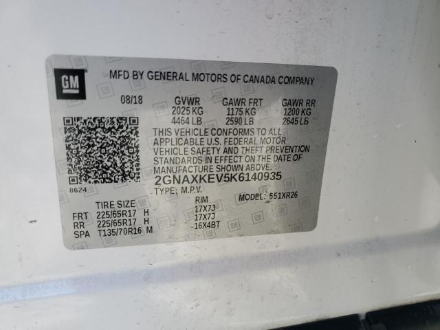 2GNAXKEV5K6140935 - 2019 CHEVROLET EQUINOX LT 白色 照片 13