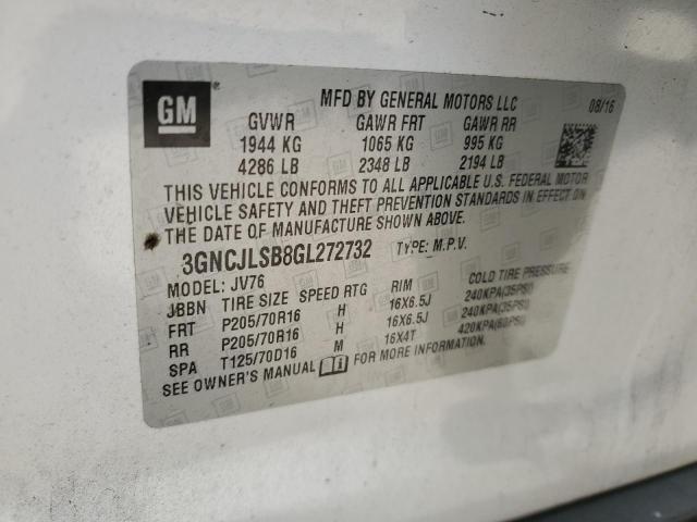 3GNCJLSB8GL272732 - 2016 CHEVROLET TRAX 1LT თეთრი ფოტო 13