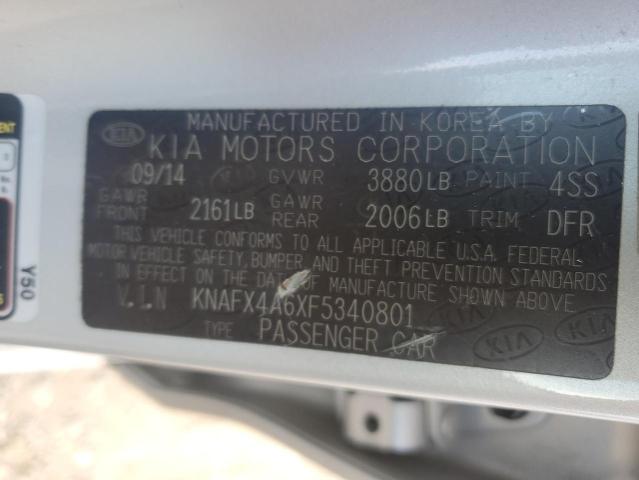 KNAFX4A6XF5340801 - 2015 KIA FORTE LX SILVER photo 12