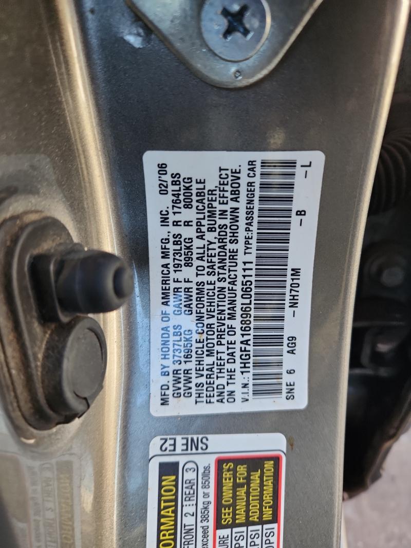 1HGFA16896L065111 - 2006 HONDA CIVIC EX GRAY photo 12