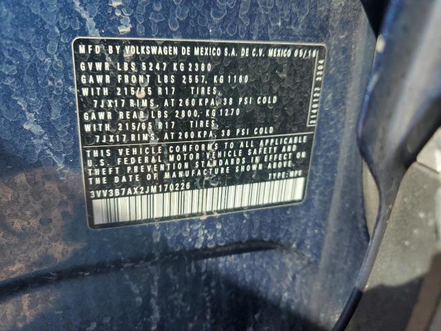 3VV3B7AX2JM170226 - 2018 VOLKSWAGEN TIGUAN SE Көк фото 13