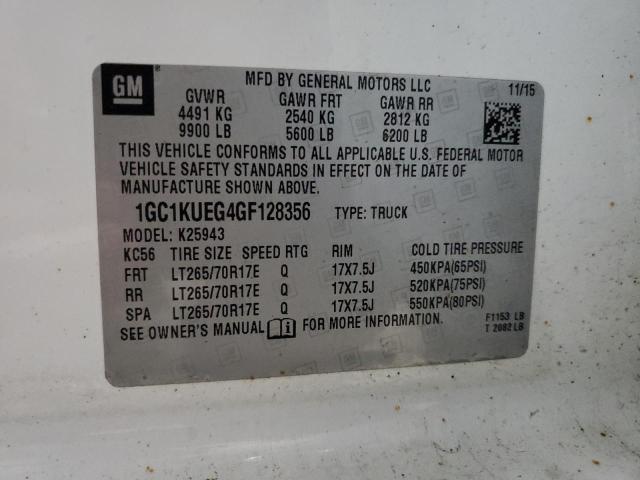 1GC1KUEG4GF128356 - 2016 CHEVROLET SILVERADO K2500 HEAVY DUTY WHITE photo 12