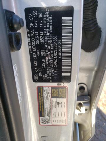 3KPA24AD2LE284881 - 2020 KIA RIO LX SILVER photo 12