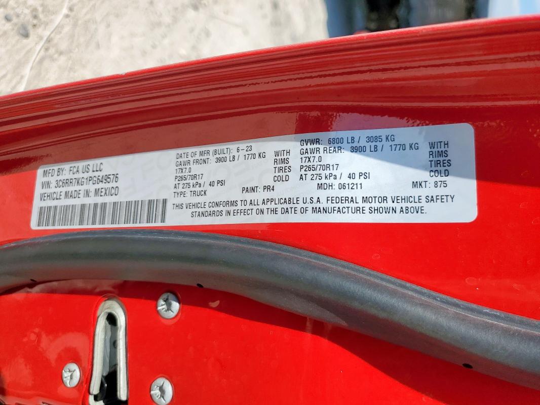 3C6RR7KG1PG649576 - 2023 RAM 1500 CLASS TRADESMAN Rot Foto 12