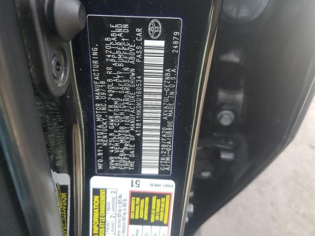 4T1B11HK0KU160534 - 2019 TOYOTA CAMRY L Қара фото 12